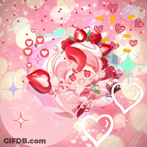 Girl With Bow And Arrow Surrounded By Hearts Saying Skip GIF