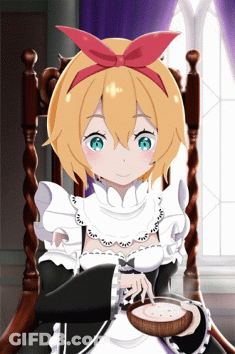 Girl With Bow Holding Bowl Of Food GIF