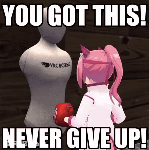 Girl With Boxing Gloves Next To VRC Boxing Mannequin GIF