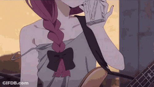 Girl With Braided Hair Holding Guitar And Box GIF