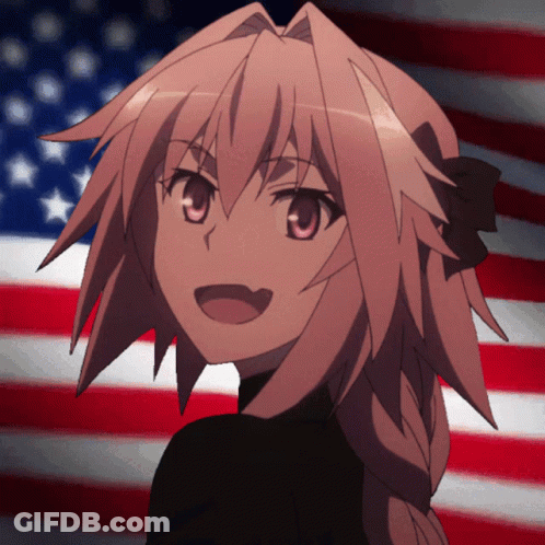 Girl With Braided Hair Smiling In Front Of Flag GIF