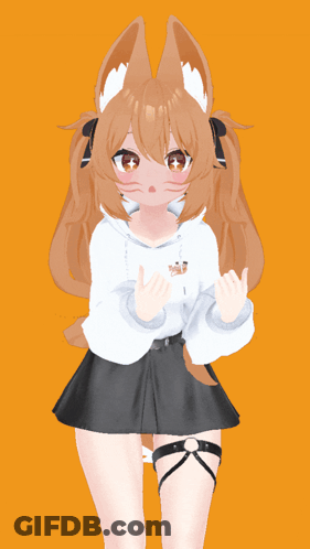 Girl With Brown Hair And White Ears In White Sweater And Black Skirt GIF