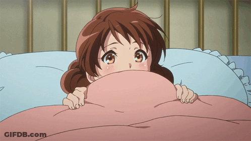 Girl With Brown Hair Hiding Under Pink Comforter GIF