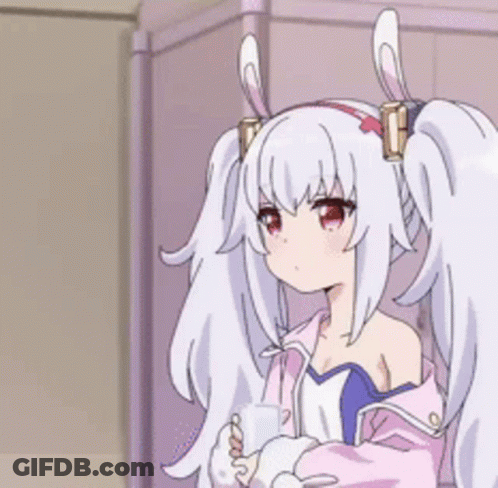 Girl With Bunny Ears And Pigtails Holding Coffee GIF