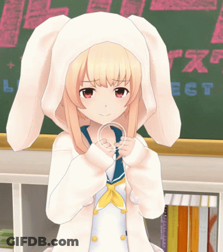 Girl With Bunny Ears At Chalkboard Saying Project GIF