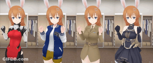 Girl With Bunny Ears In Varsity Jacket BG GIF