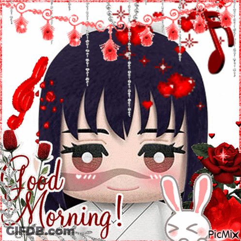 Girl With Bunny Saying Good Morning GIF