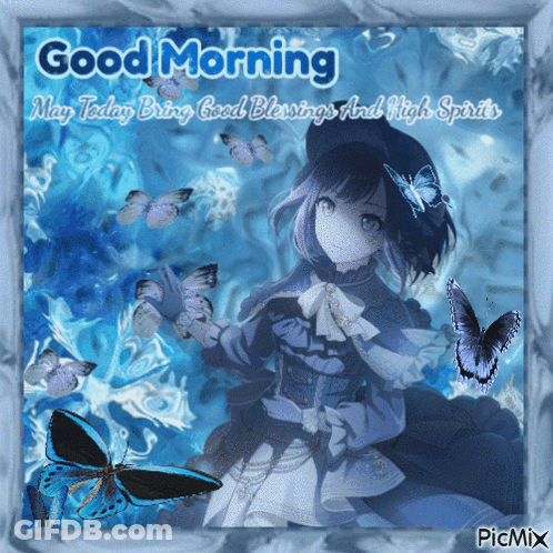 Girl With Butterflies Saying Good Morning GIF