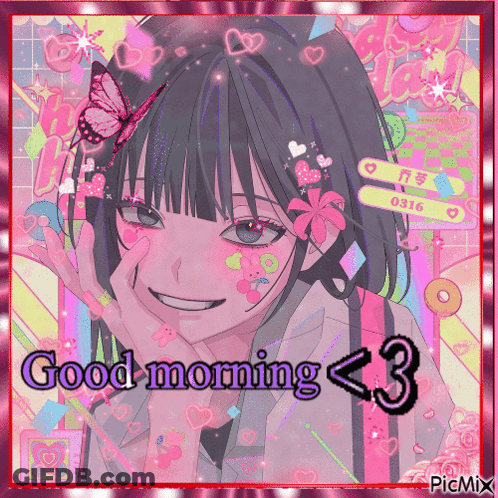 Girl With Butterfly Saying Good Morning < 3 GIF