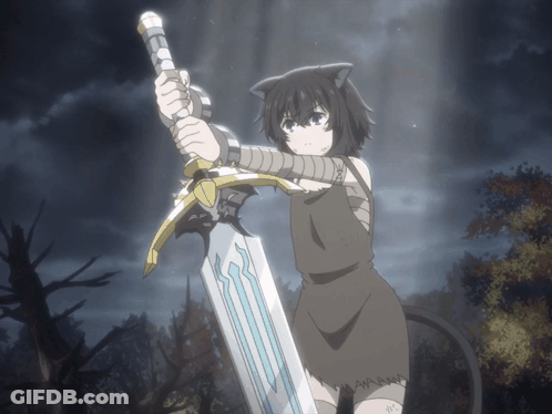 Girl With Cat Ear Holding Sword Saying Amann GIF