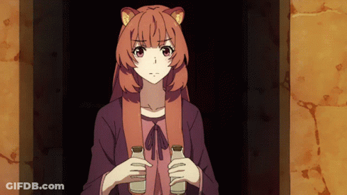 Girl With Cat Ear Holding Two Bottles GIF