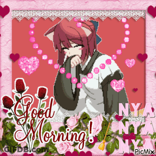 Girl With Cat Ear Saying Good Morning GIF