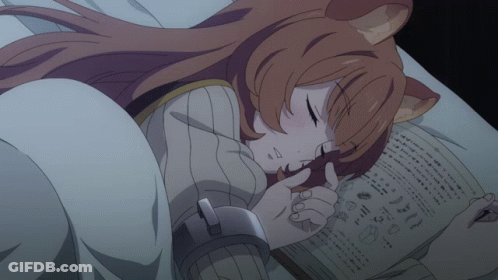 Girl With Cat Ear Sleeping In Bed With Book GIF