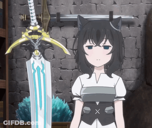 Girl With Cat Ear Standing In Front Of Sword GIF