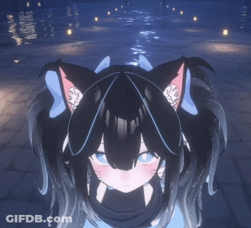 Girl With Cat Ears And Blue Eyes Looking Up GIF