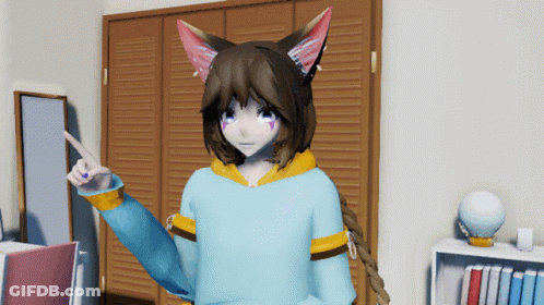 Girl With Cat Ears And Braided Hair Pointing GIF