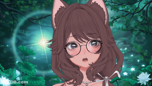Girl With Cat Ears And Glasses Surrounded By Flowers GIF