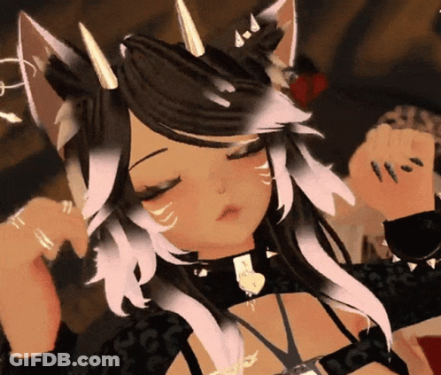 Girl With Cat Ears And Horns Dancing GIF