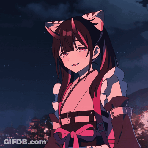 Girl With Cat Ears And Horns Drawing GIF