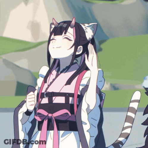 Girl With Cat Ears And Horns Smiling Cartoon GIF