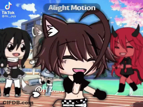 Girl With Cat Ears And Horns Standing Next To Group Of Girls GIF