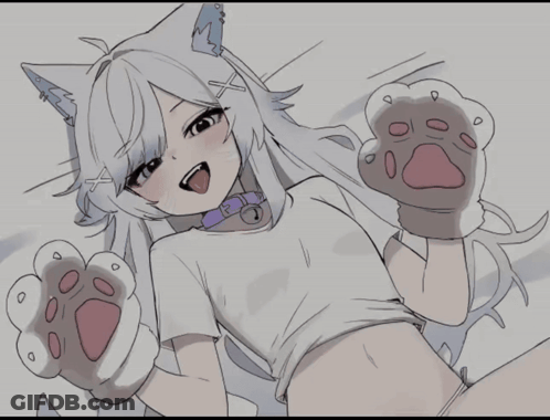 Girl With Cat Ears And Paws Letter P On Neck GIF