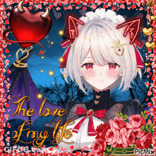 Girl With Cat Ears And Red Heart The Love Of My Life GIF