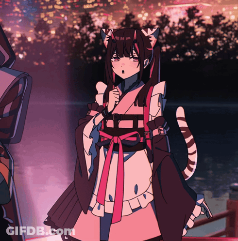 Girl With Cat Ears And Striped Tail GIF