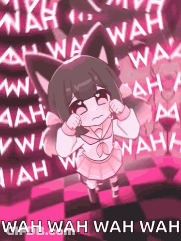 Girl With Cat Ears And Wah Wah Wall GIF