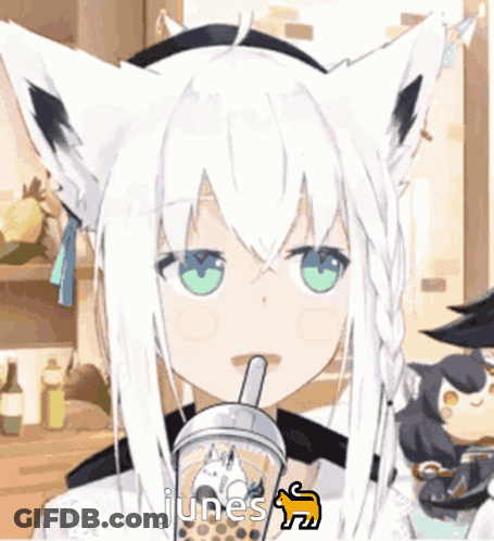 Girl With Cat Ears Drinking Bubble Tea GIF