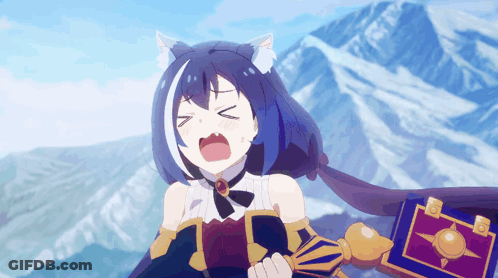 Girl With Cat Ears Holding Book In Snowy Mountain GIF
