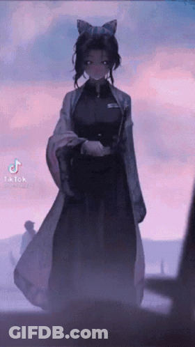 Girl With Cat Ears Holding Sword In Front Of Cloudy Sky GIF