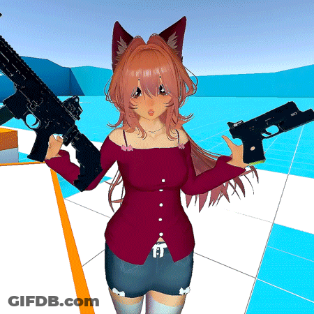 Girl With Cat Ears Holding Two Guns GIF