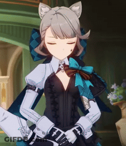 Girl With Cat Ears In Black Dress And Gloves GIF