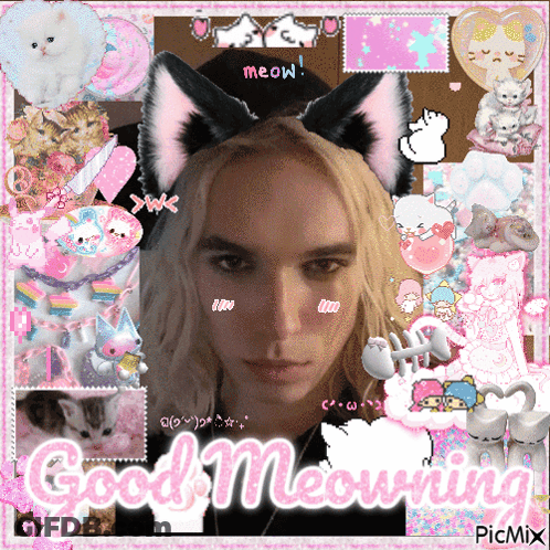 Girl With Cat Ears Saying Good Meowwing GIF