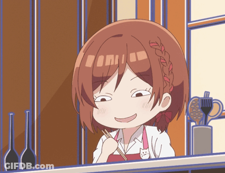 Girl With Cat On Apron Holding Chopsticks GIF