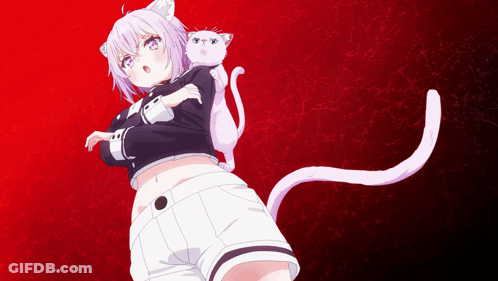 Girl With Cat On Back Looking At Camera GIF