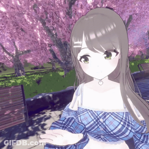 Girl With Choker In Cherry Blossom Park GIF