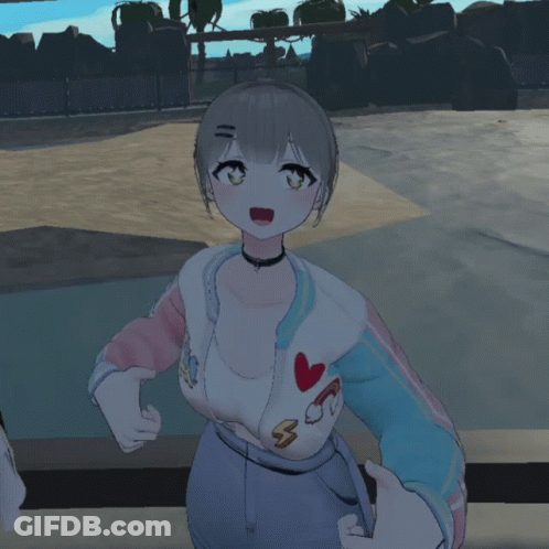 Girl With Choker Wearing Jacket With Heart And Letter S GIF