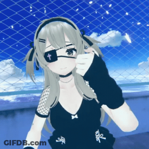 Girl With Cross On Eye In Black Outfit GIF