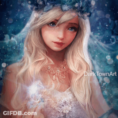 Girl With Crown Of Flowers Dark Town Art GIF