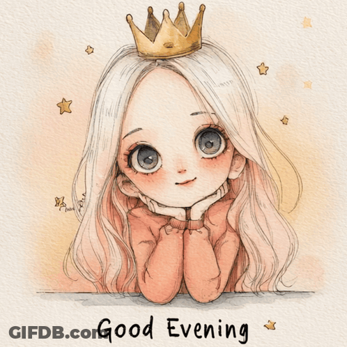 Girl With Crown Saying Good Evening GIF