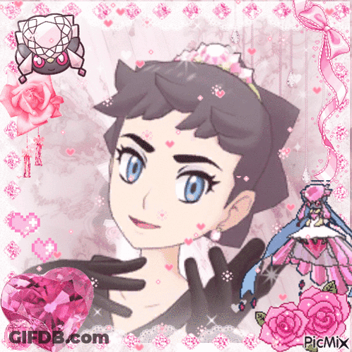 Girl With Crown Surrounded By Pink Hearts GIF