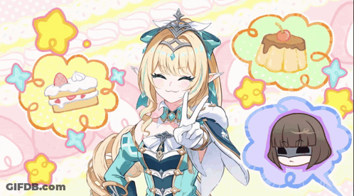 Girl With Crown Surrounded By Speech Bubbles Cake Pudding GIF