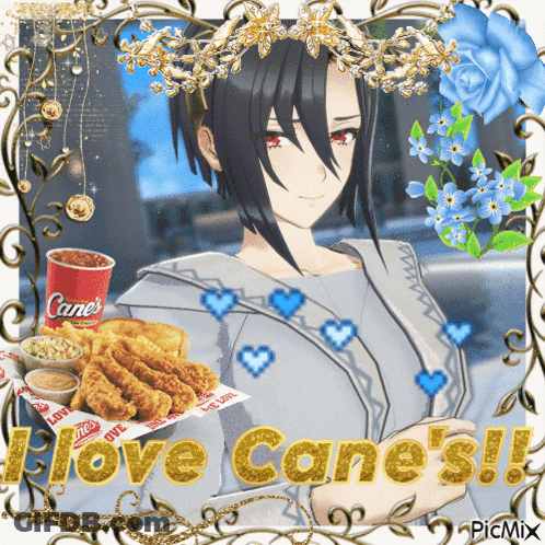 Girl With Cup Of Cane's Chicken And Fries GIF