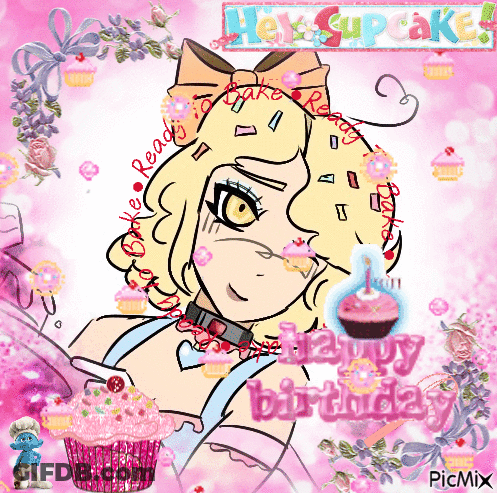Girl With Cupcakes And Happy Birthday GIF