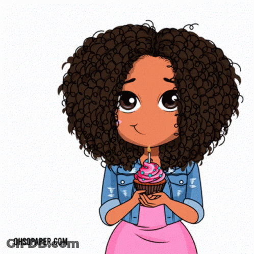 Girl With Curly Hair Holding Pink Cupcake GIF