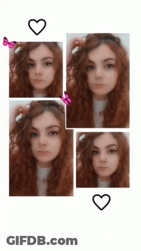 Girl With Curly Hair Surrounded By Heart And Butterflies GIF