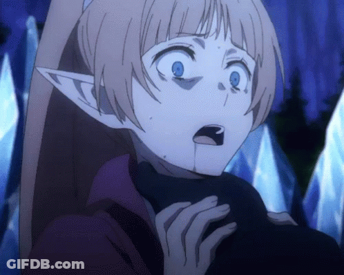 Girl With Elf Ears Holding Man's Neck With Blood GIF