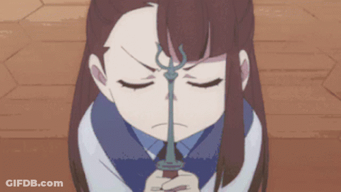 Girl With Eyes Closed Holding Sword GIF